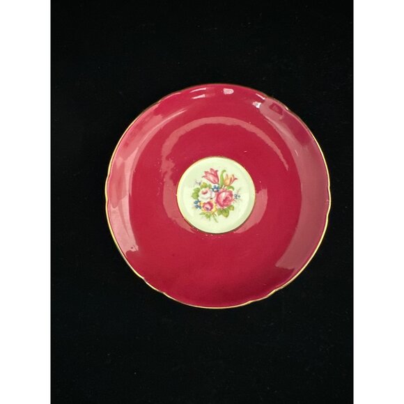 Shelley Bone China Floral Tea Cup & Saucer Set Vintage Deep Red Burgundy & Gold - Picture 4 of 8